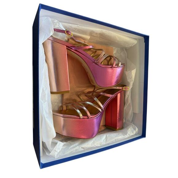 Stuart Weitzman Women's Hot Pink BarelyThere Square High Platform Sandal Size 8B - Picture 9 of 10